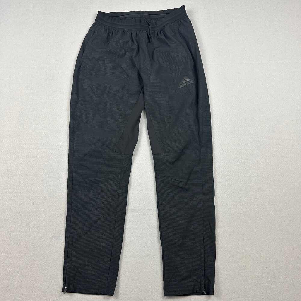 Adidas Pants Men Medium Black Camo Tapered Zip Leg Lightweight Pockets Running M